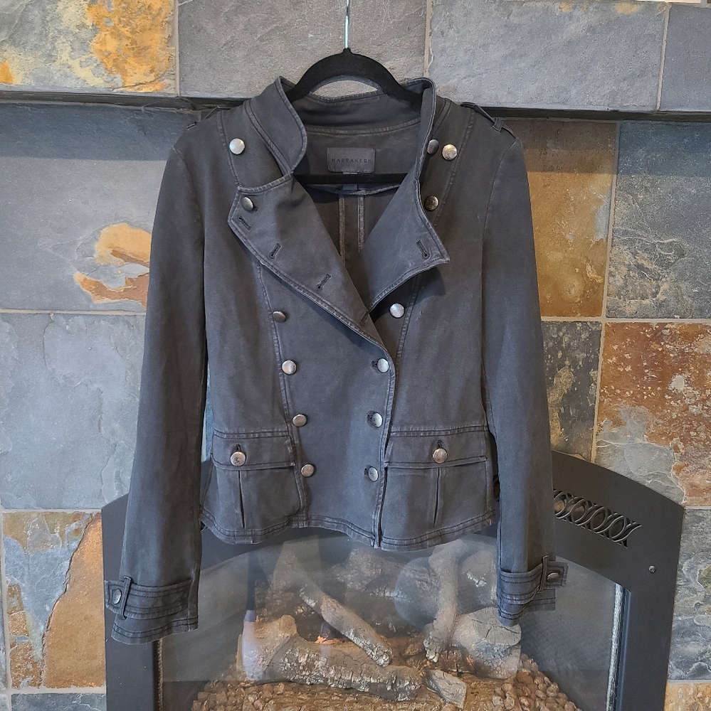 Anthropologie Marrakech Nadia Charcoal Grey Black Double-Breasted Moto Jacket Md